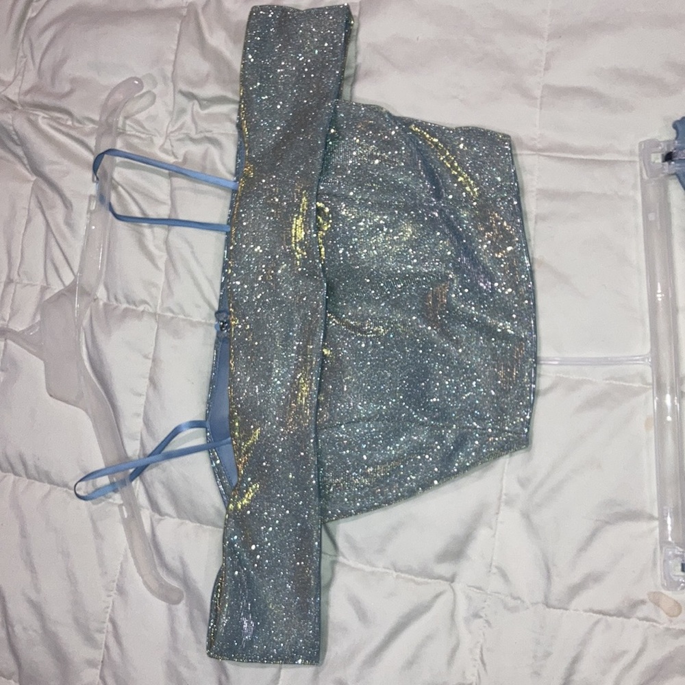 Shinny metallic blue two piece dress